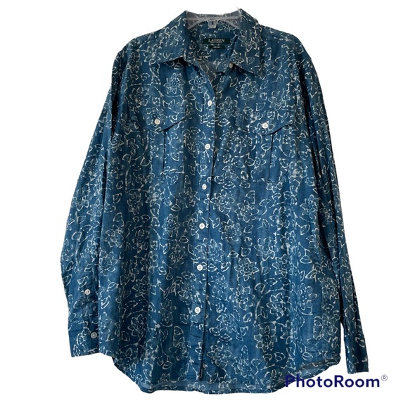 Lauren Ralph Lauren Denim Blue Floral Top - Picture 3 of 10